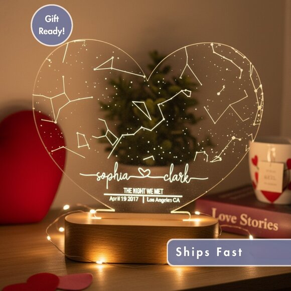 Couples Custom Star Map | Date & Location Night Light for Her - Picture 1 of 8
